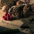 Christmas ornaments and text merry christmas Royalty Free Stock Photo