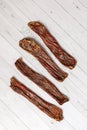 Closeup some pieces of dehydrated organic beef esophaguses made for dogs. Royalty Free Stock Photo