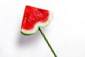 Closeup of some pieces of refreshing watermelon on a white background. Heart of watermelon Royalty Free Stock Photo