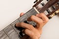 Closeup of someone playing the guitar, hand strings