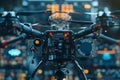 Closeup of a sophisticated drones navigation system propellers and sensors being finetuned