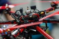 Closeup of a sophisticated drones navigation system propellers and sensors being finetuned