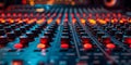 Closeup of a sound control music mixer in a recording studio featuring equalizer volume controls Royalty Free Stock Photo