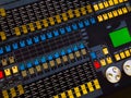 Closeup of the sound mixing console on stage. Royalty Free Stock Photo