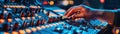 Closeup of soundboard controls being adjusted during a live show closeup Royalty Free Stock Photo