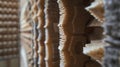 A closeup of a soundproof room shows a crosssection of the walls revealing layers of acoustic metamaterials and