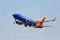 Closeup of Southwest Airlines Jet in Flight Royalty Free Stock Photo