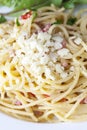 Closeup of spaghetti carbonara Royalty Free Stock Photo