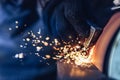 Closeup of Sparks that fly out when grinding metal details machine. Metallurgical Plant