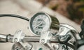 Closeup of speed dial and gripping of chopper motorbike