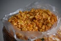 Closeup of spicy corn flakes in a polythene bag Royalty Free Stock Photo