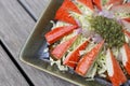 Closeup spicy crab stick salad Royalty Free Stock Photo