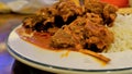 Spicy Rogan josh mutton or goat curry with aromatic Basmati rice or Chawal