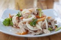 Closeup Spicy vermicelli salad in white plate.