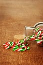 Closeup spilled jar candy canes Royalty Free Stock Photo