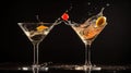 Closeup of splashing martini cocktails Illustration AI Generative
