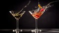 Closeup of splashing martini cocktails Illustration AI Generative