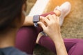 Closeup sport women check on her smart watch