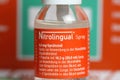 Closeup of spray bottle nitrate Nitrolingual for acute angina pectoris treatment