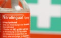 Closeup of spray bottle nitrate Nitrolingual for acute angina pectoris treatment