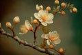 Closeup of spring apricot blossom flower on dark bokeh background Royalty Free Stock Photo