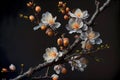 Closeup of spring blossom flower on dark bokeh background. Macro cherry blossom tree branch Royalty Free Stock Photo