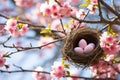 Eggs easter decorative spring background nature closeup tree nest bird blue