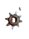 Closeup of the sprocket with broken teeth on the white background. Royalty Free Stock Photo