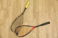 Closeup squash game racquet and ball training equipment Royalty Free Stock Photo