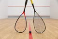 Closeup squash game racquet and ball training equipment Royalty Free Stock Photo