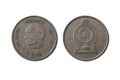 Closeup of the Sri Lanka rupee coins on the white background