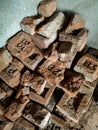 Closeup of a stack of broken bricks