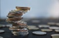 Closeup stack coin with blur background. Financial and saving