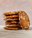 Closeup of a stack of freshly baked cookies