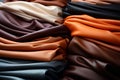 closeup of a stack of leather different shades of brown generative AI Royalty Free Stock Photo