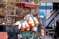 Closeup of a stack of lobster or crab traps