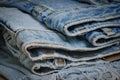 Closeup stack of old jean Royalty Free Stock Photo
