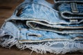 Closeup stack of old jean Royalty Free Stock Photo