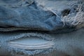 Closeup stack of old jean Royalty Free Stock Photo