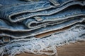 Closeup stack of old jean Royalty Free Stock Photo