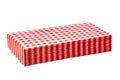 Closeup of a stack of red checked or checkered paper napkins isolated on a white background. Clipping path. Macro. Stacked towel Royalty Free Stock Photo