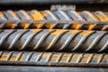 Closeup stack of rusty steel rods