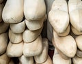 Closeup of a stack of traditional Dutch wooden clogs