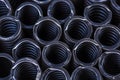 Stacked corrugated PVC plastic pipes