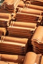 Closeup of Stacks of Orange Roof Tiles - Construction Material Royalty Free Stock Photo