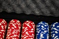 Closeup of the stacks of poker chips. Royalty Free Stock Photo