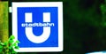 Closeup of the Stadtbahn light rail subway station logo in Essen, NRW, Germany Royalty Free Stock Photo