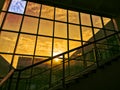 closeup of stairs glass wall with morning sunlight