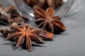 Closeup of star anise seed on gray Royalty Free Stock Photo