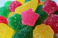 Closeup Star Shaped Fruity Flavor Sugar Coated Jelly Soft Candy on Candies Pile Royalty Free Stock Photo